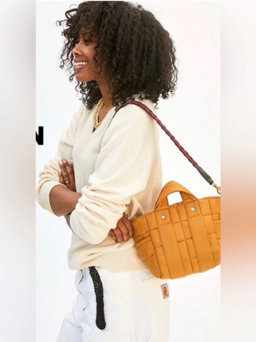 Clare V Le Petit Box Tote Sportif - Mustard Quilted Puffer original $185